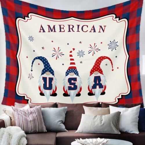 Independence Day Gnome Grid Tapestry Bedroom Home Decoration Wall Blanket Tapestry Bedroom Wall Hanging Yoga Mat
