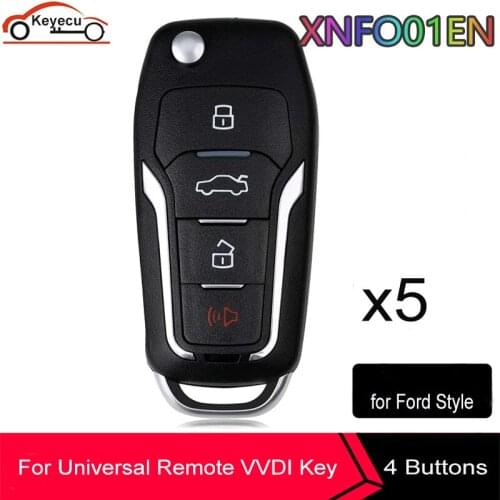 KEYECU 5x XHORSE English Version for Ford Style WIRELESS Universal Remote Key 4 Button - FOB for VVDI Key Tool VVDI2, XNFO01EN
