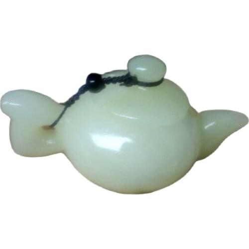 China Hand engraving Hetian white jade Hand-held Jade Ornamental Pot Length 4cm