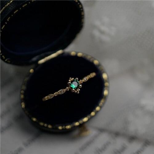 Luxury Emerald Green Cubic Zircon Gold Color 925 Sterling Silver Ring Adjustable Thin Rings for Women Wedding Jewelry YRI202