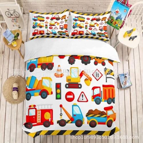 3D Cartoon Car Bedding Set Cute Kawaii Construction Vehicle Pattern Home Textiles Kids Baby Children Gift Baby Duvet Cover Set
