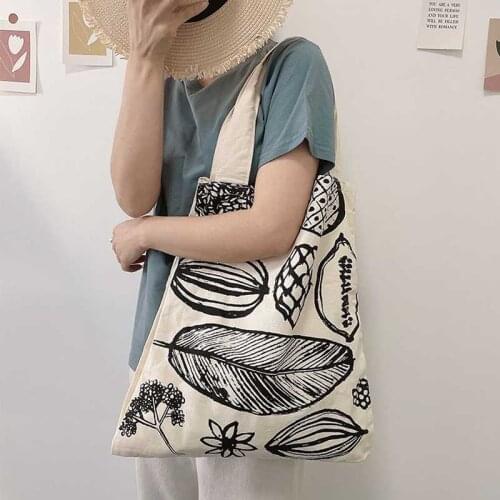 Korean Chic Leaf Women Canvas Tote Bags Ladies Casual Cotton Cloth Shoulder Bag Eco Reusable Shopping Bag Cute Girl Travel Bag