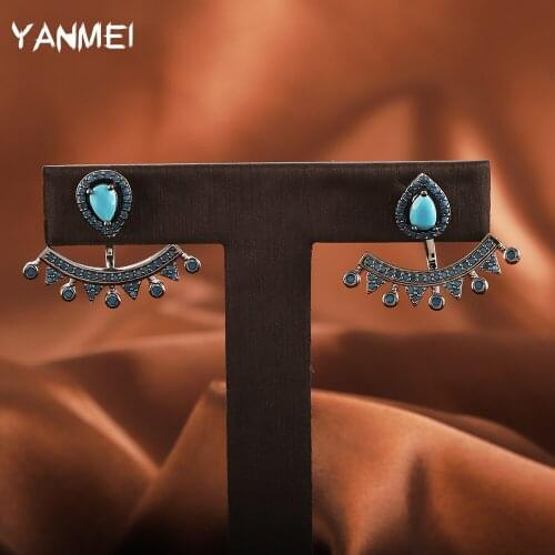 Wear Black Earrings Before and After the Water Droplets Blue Fashion Crown Shape Jewelry Cold Temperament Noble Earrings