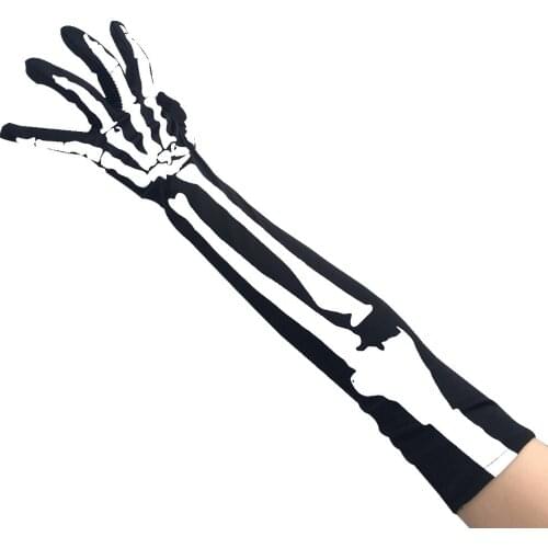 Skeleton Print Cool Women Opera Length Nylon Glove 2021 Halloween Lady Gothic Hipster Punk Mittens Scare Props Gloves 50*10 cm