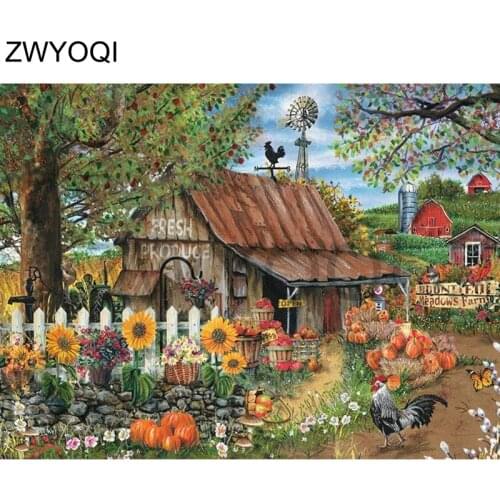 Full Round Diamond painting scenery DIY3D Diamond mosaic fowl Full Square Diamond embroidery Cross stitch Pumpkin sunflower farm