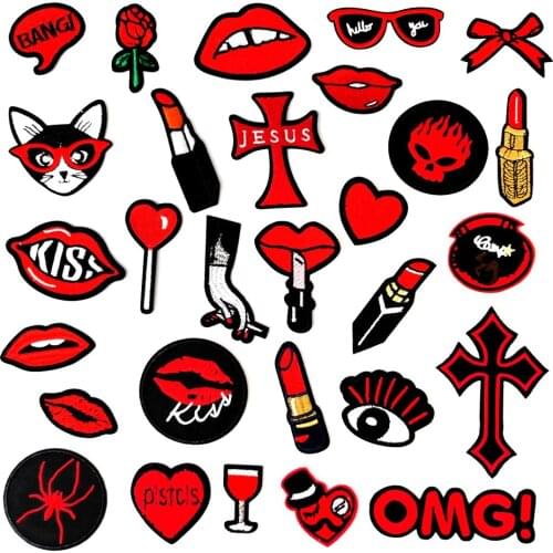 Lipstick Lips heart Badge Patch Embroidered Applique Sewing Patch Clothes Stickers Garment Apparel Accessories Patches