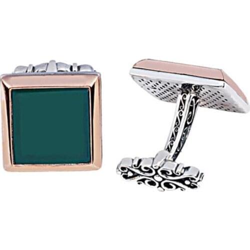 Silver Green Agate Stone Square Cufflinks