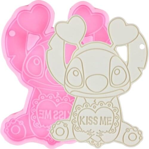 Disney Lilo Stitch kiss Me Letters Keychain Silicone Mold DIY Craft Epoxy Resin Molds Polymer Clay Necklace Jewelry Making Mould