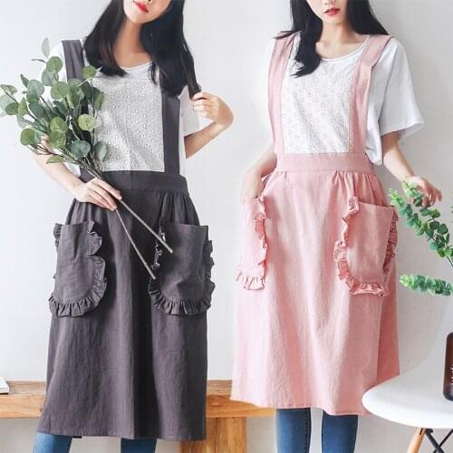 Cute Priness Style Macaron Color Cotton Linen Sleeveless Apron Home Cleaning /Baking/Cafe/Drawing-room/ Multi-function Bib