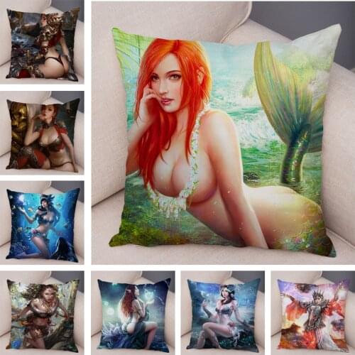 Super Sexy Beautiful Girl Pillow Case Soft Plush Decor Cushion Cartoon Cover for Sofa Car European Mythology Pillowcase 45x45cm