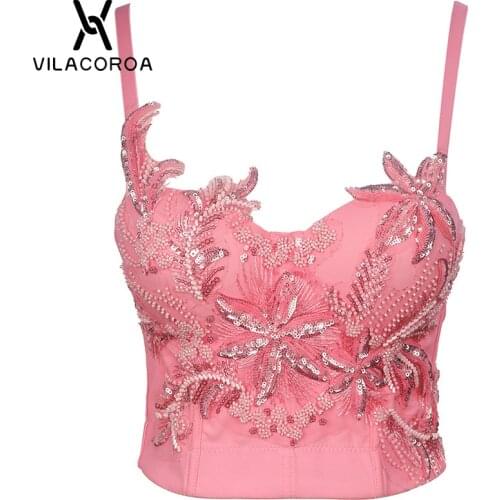 Tube Top Sling Camisoles Women Cropped Sequins Beaded Stitching Luxury Corset Top Stage Costumes Shiny Camis Female Street Vest