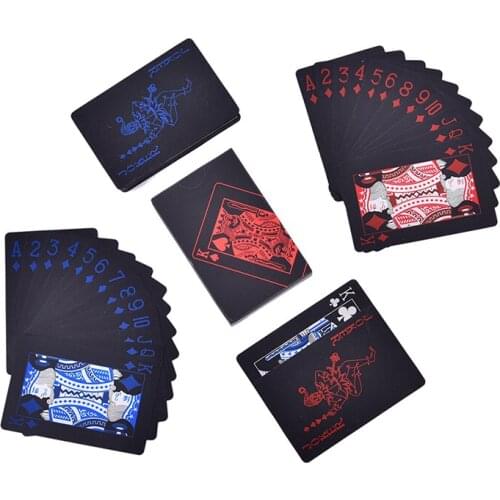 Magic Box-packed Waterproof PVC Plastic Playing Cards Poker Black Playing Cards Board Game Quality Classic Magic Tricks Tool