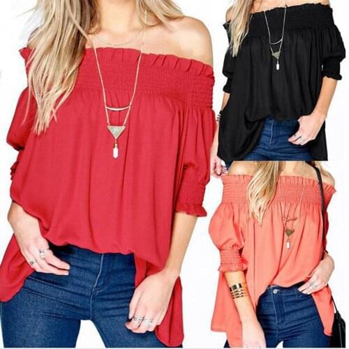 Woman Sexy Off the Shoulder Blouse Summer Short Sleeve Loose Pullovers 2021 Female Solid Plus Size Casual Cotton Shirt Tops S-XL