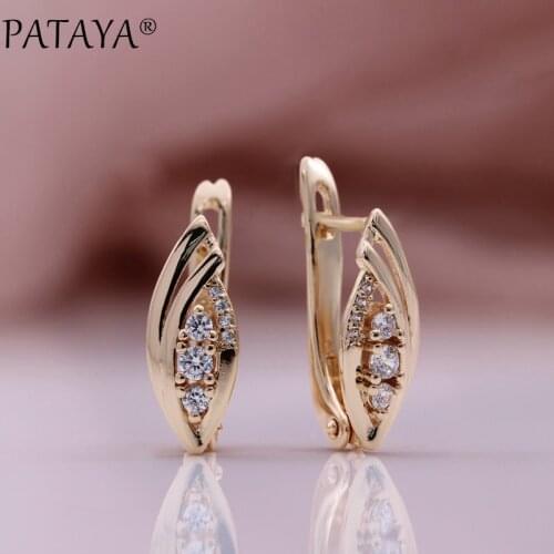 PATAYA New Women Wedding Party Creative Fashion Jewelry 585 Rose Gold Metal Earrings Natural Zircon Hollow Bridal Dangle Earring