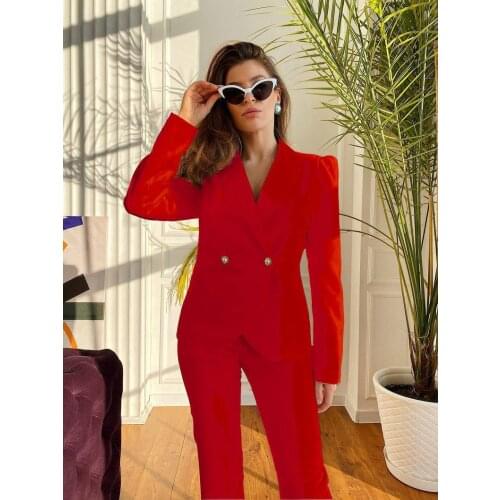 Vintage Women Suits Elegant Flare Pants Double Breasted Blazer Party Prom Club Casual Wear Jacket 2 Pieces