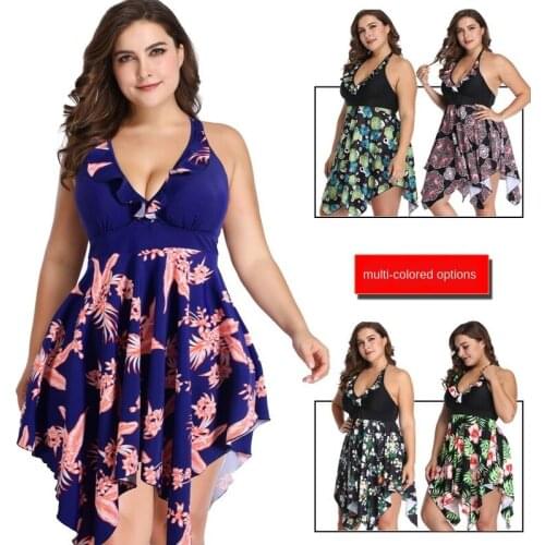 Plus Size Swimsuit Split Skirt Print Fatty Quick Dry High Elasticity Backless Fashion Swimwear Sexy Woman One Piece Bathing Suit
