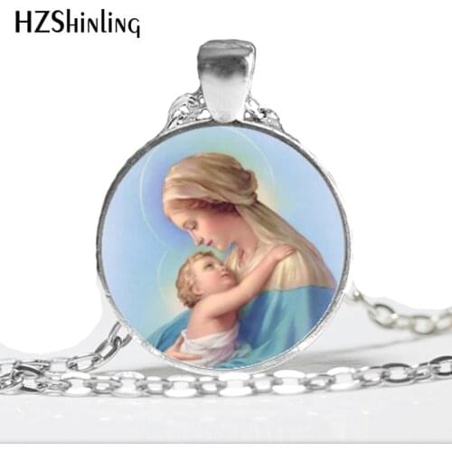 NS-00618 New Fashion Mary Mother of Baby Necklace Blessed Virgin Pendant Jewelry Glass Dome Necklace Vintage HZ1