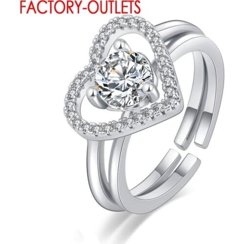 Genuine 925 Sterling Silver Heart Shape Opening Ring Adjustable Finger Rings For Women Statement Wedding Jewelry Hot Sale