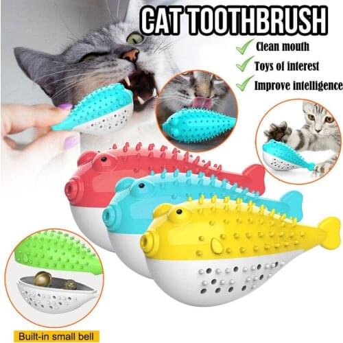 Cat Fish Shape Toothbrush Refillable Catnip Simulation Fish Teeth Cleaning Chew Cleaner Brushing Stick Pet Chew Toy Training
