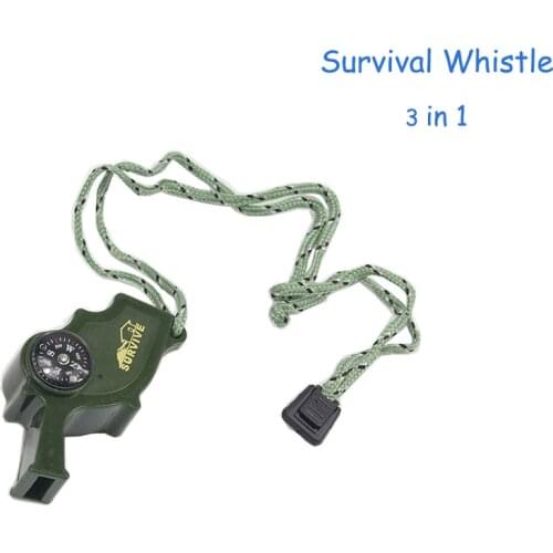 1Pc Outdoor Whistle Compass Thermometer 3 In 1 Camping Hiking Accessory Multi-Functional Survival Tools Nylon Neck Rope Compass