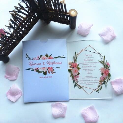 10pcs Luxury Wedding Invitation Card with Pocket Envelop Wrapper Custom Print Rose Gold Acrylic Invitations European Style