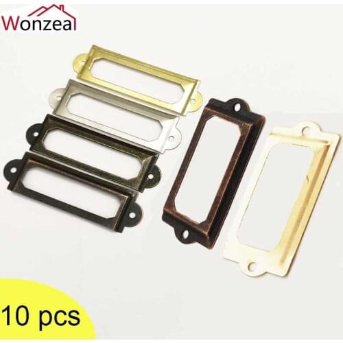 10pcs Antique Brass Golden Metal Handle Label Pull Frame Name Card Holder Cabinet Drawer Box Case Knob For Furniture Hardware