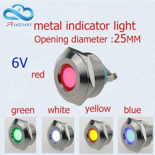 10 PCS LED metal Indicator Lights 25mm metal light warning car light 6v red green yellow blue and white