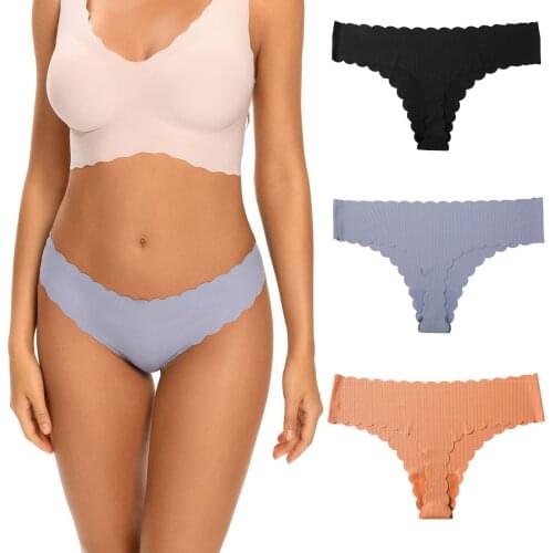 2021 Seamless Thongs Simple Floral Trim Solid Color Cotton Underwear For Women Low Waist Solid Comfortable Panties Fitness Brief