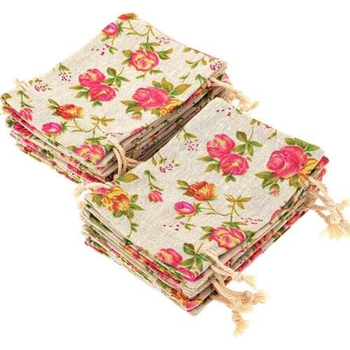 30 Pack Rose Drawstring Bags Burlap Flower Pouch Bags Gift Bags Jewelry Pouches for DIY Craft Wedding Party