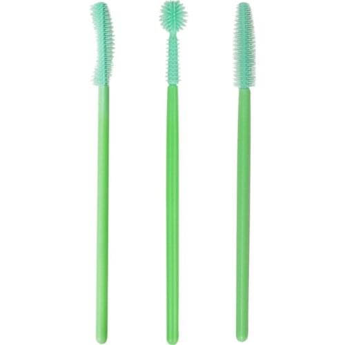 Q1FB Disposable Eyelash Mascara Brushes Wands Applicator Makeup Kits 50-Pack Silicone Bendable Heads 3 Styles Green