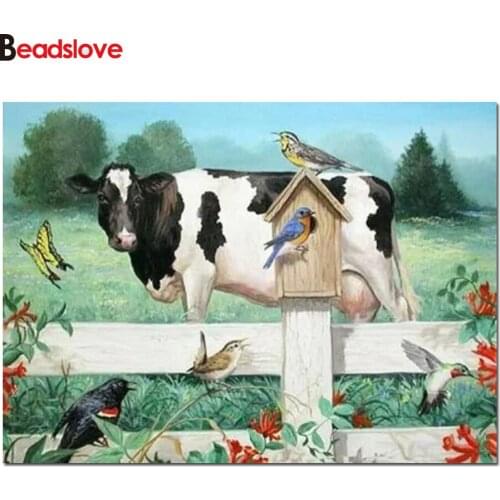 5D Diamond embroidery Farm cow full square round mosaic rhinestone painting diy diamond painting accessories 2020 New year gift