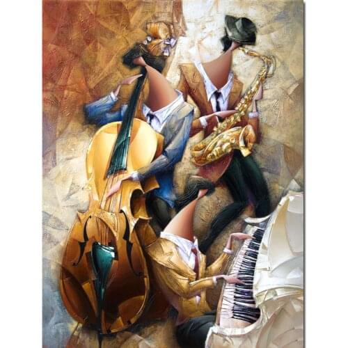 Abstract Art Wall Decor Hand Painted Oil Paintings Jazz Trio Contemporary Colorful Artwork On Canvas Musical Picture Living Room