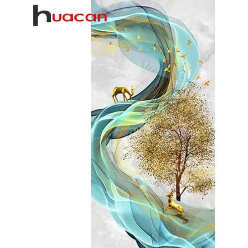 Huacan 5D Diamond Painting New Arrivals Tree Deer Diamond Mosaic Embroidery Landscape Rhinestone Pictures Home Decoration
