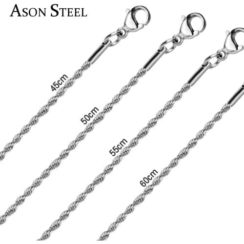ASONSTEEL Width 2mm Stainless Steel Rope Chain Necklace Statement Swag 316L Stainless Steel Twisted Necklace Steel Chain