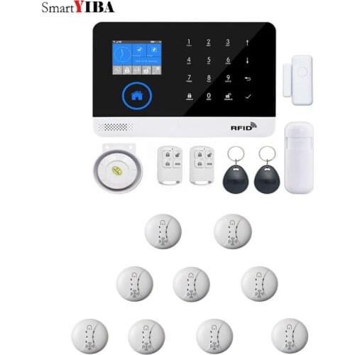 SmartYIBA APP RFID Control Wireless Quad-Band GSM Alarm Intelligent Burglar Home Security System Smoke Detector Siren WIFI Alarm