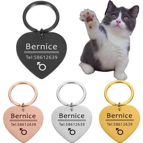 Custom Dog Tag Collar Accessories Heart-shaped Dog ID Tags Pet ID Tags for Cats and Dogs Engraved Dog Cat Tel Sex Name Tags
