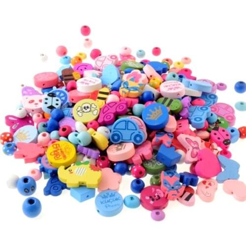Free shipping 50pcs Random Mixed Color Various Shapes Multicolor Cute Wood Beads For Jewelry Making