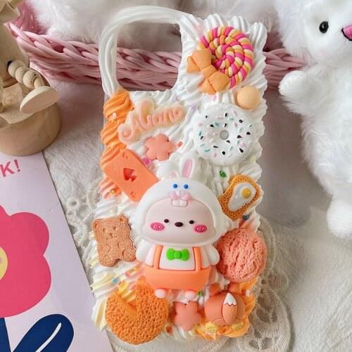Handmade For Samsung galaxy a71 5G case 3D Cartoon Rabbit Customized a51 a52 a72 phone Cover a82 a90 DIY cream shell girl gift