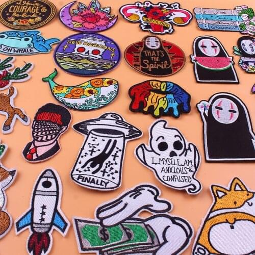 Cartoon Patches For Clothing Crystal Flowers Embroidery Patch Faceless Man Stickers For Clothes Round Letters Patch DIY Applique