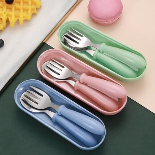 Baby Gadgets Tableware Set Children Utensil Stainless Steel Toddler Dinnerware Cutlery Cartoon Infant Food Feeding Spoon Fork