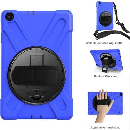 Kids Safe Hybrid Case with Shoulder Swivel Wrist Strap for Samsung Galaxy Tab A 10.1 2019 T510 T515 Tablet Silicone Cover+Pen