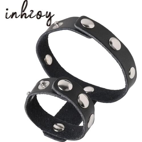 Men Adjustable Genuine Leather Two-ring Penis Testicle Cage Cock Ring Erection Enhancing Bondage Gay Sissy Erotic Accessories
