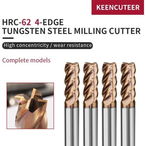 HRC62 4 Flutes End Mill 1mm-20mm Tungsten Steel Straight Shank Milling Cutter CNC Machines Tools Alloy Coating Carbide for Lathe