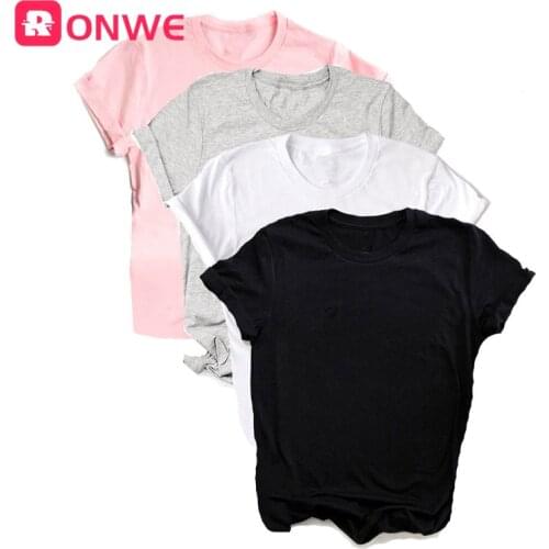 Summer Women White Black Pink Grey T shirt Girl Funny Harajuku Lady Solid Tops Tee Female Clothes