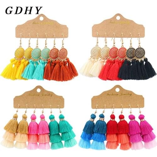 GDHY New Bohemian Multicolor Tassel Earrings Ear ring Women Big Drop Dangle Earring Boho Brincos Female Fashion Party Jewelry
