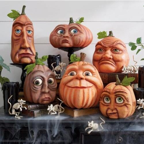 Halloween Pumpkin Freak Expressive Resin Pumpkin Face Freak Statue Artificial House Resin Sculpture For Photo Studio Props Gift