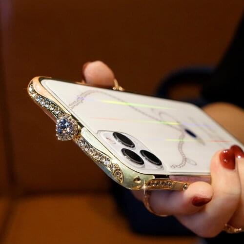 Ceramics Rhinestone Diamond Metal Bumper Case For iPhone 11 Pro Max 7 8 Plus X XR XS Cover Aurora Tempered Glass Back Protector
