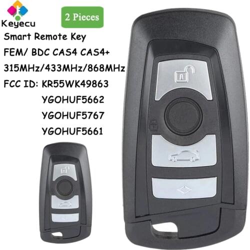 KEYECU Pair Smart Remote Control Car Key With 4 Button 315MHz/ 433MHz/ 868MHz PCF7953 - FOB for BMW F Chassis FEM BDC CAS4 CAS4