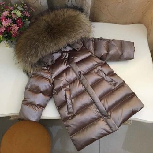 803 Winter Children Long Jacket Boys 90% White Duck Down Snow Wear Girl Thick Super Large Nature Fur Collar Down Coats Parka