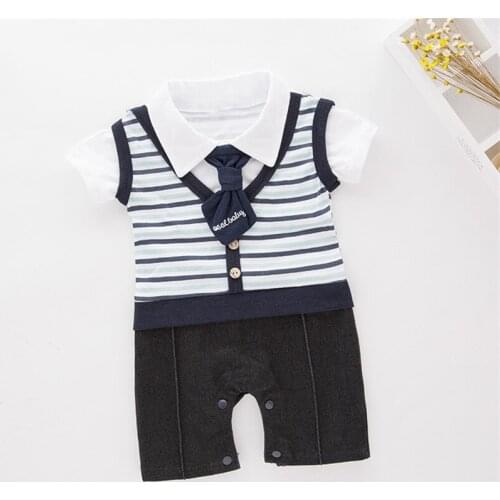 Newborn Fashion baby rompers boys clothes cotton tie suits gentleman infant jumpsuit